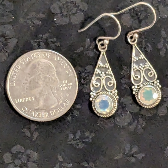 Artisan Genuine Natural Opal Earrings Solid 925 Sterling Silver Earrings - Picture 11 of 17